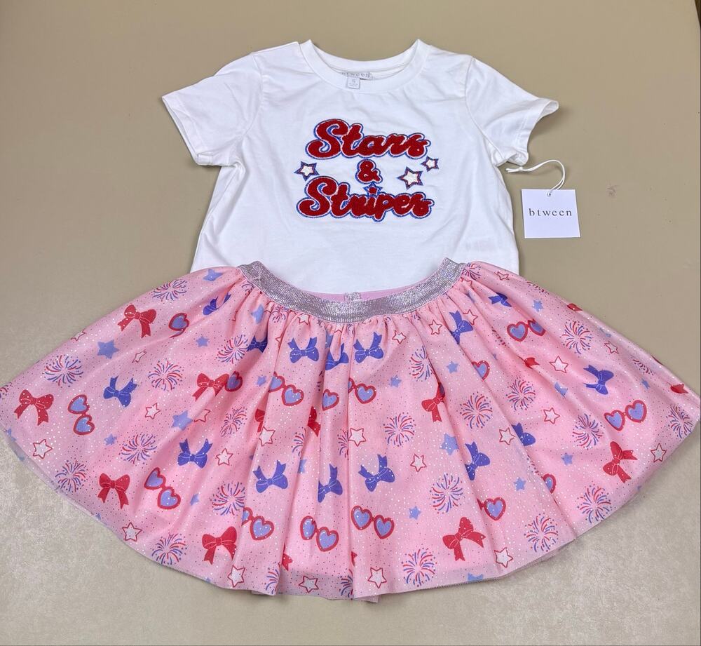 Btween Girls Size 5 Stars & Stripes Patriotic Shirt Skirt Set NWT 4th July